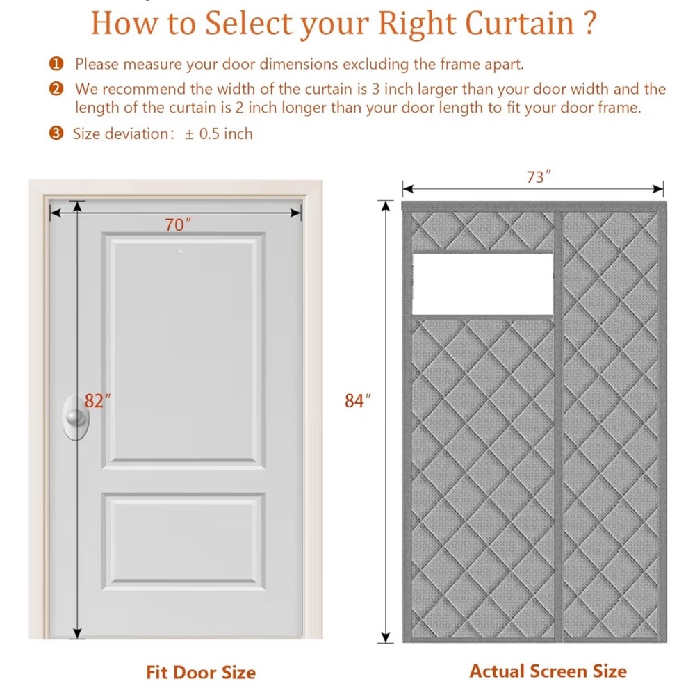 Wohomzy Thermal Insulated Door‎ Curtain 73x84 Gray Diamond Quilted No Magnetic - Picture 2 of 12